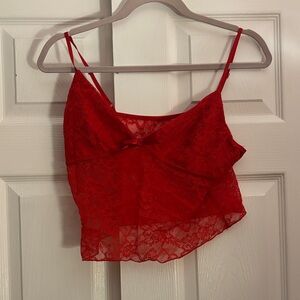 SHEIN Red Lace Spaghetti Strap Crop Tank Top